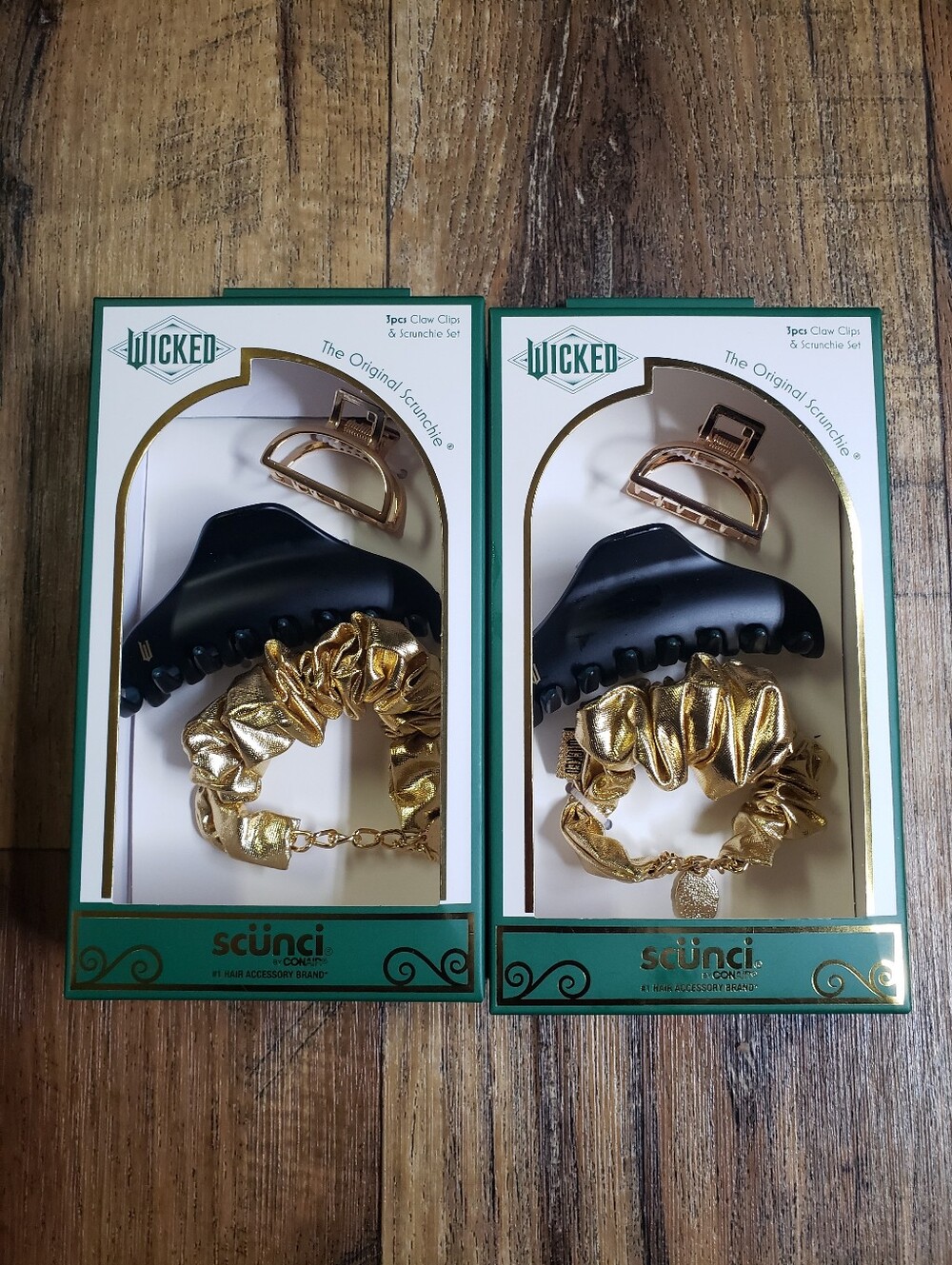 Set Of 2 Wicked Gold Scrunchie Black & Gold Claw Clip Set